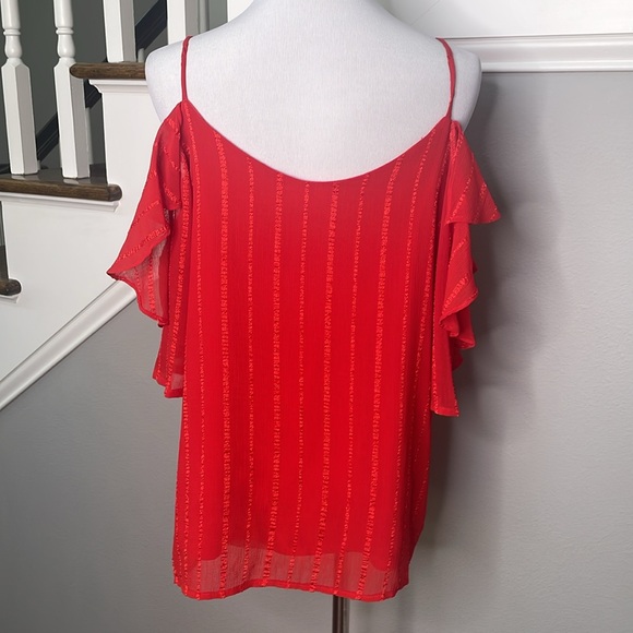 Entro Red Cold Shoulder Ruffle Top - Picture 5 of 7